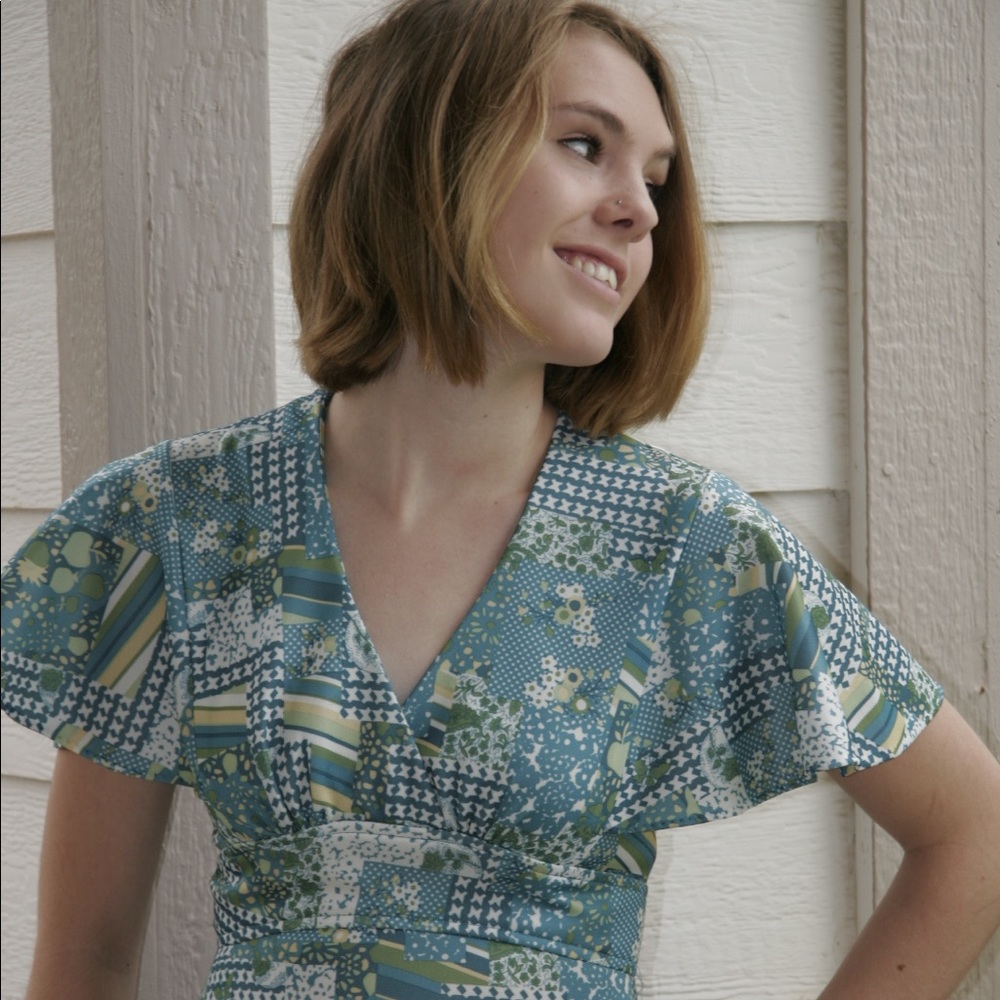 Vintage seventies poly knit maxi dress small